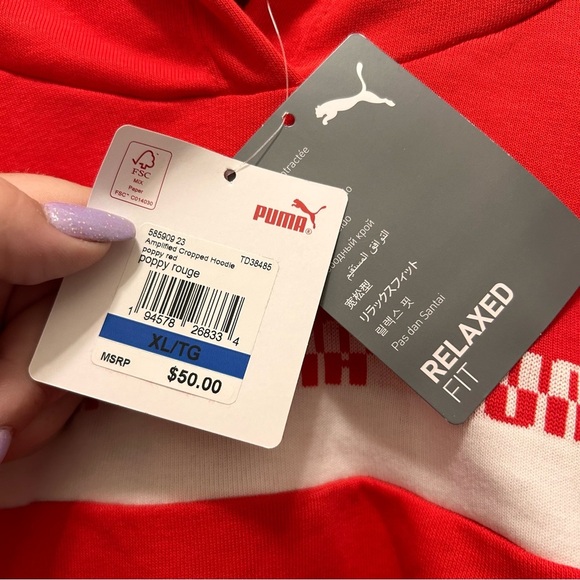 Puma Amplified Cropped Hoodie Poppy Red NWT XL - Picture 4 of 5